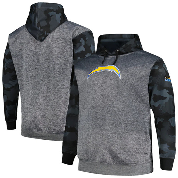 Men's Los Angeles Chargers Heather Charcoal Big & Tall Camo Pullover Hoodie